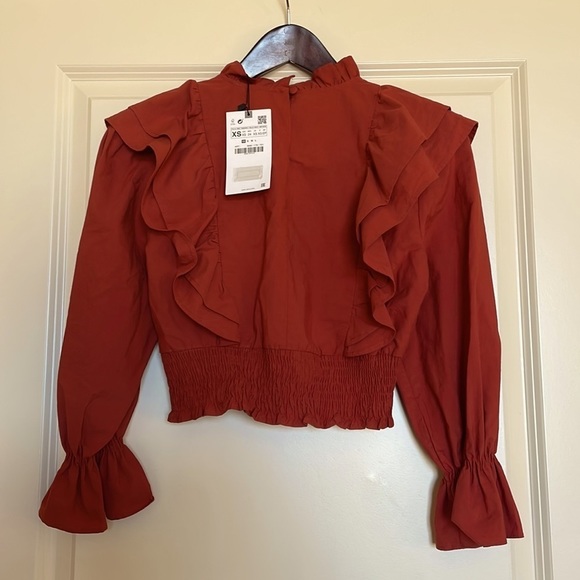 ZARA Ruffled Poplin Cropped Top - Picture 4 of 11